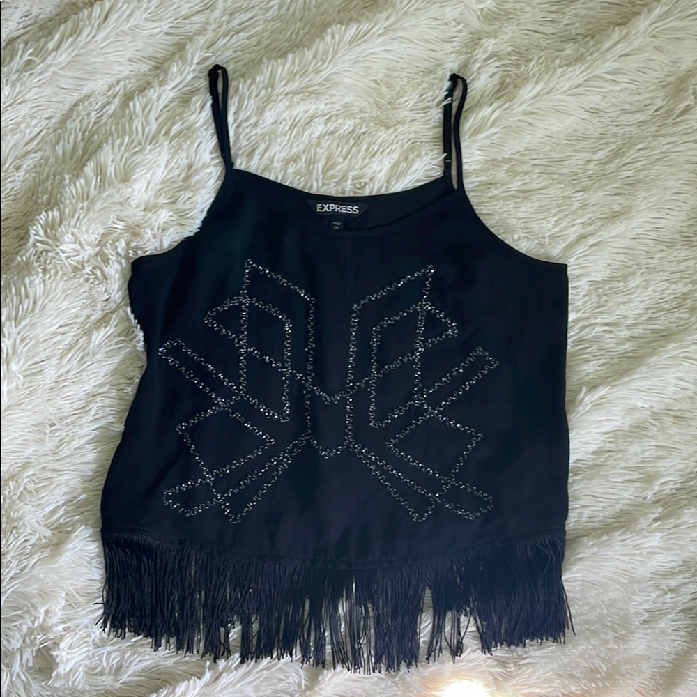 Express Black Fringe Sequin Tank Top